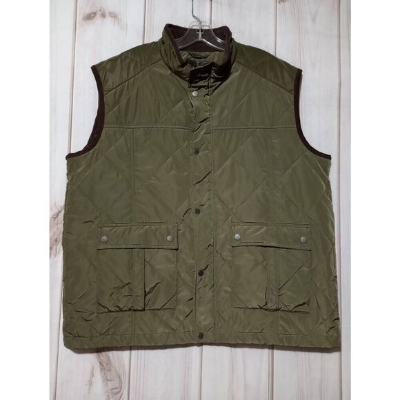 Fish Hippie Puffer Vest Mens Extra Large‎ Green Fleece Lined Corduroy Trim - Picture 1 of 8